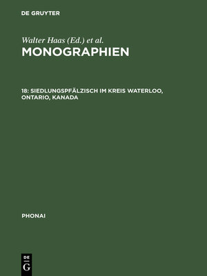 cover image of Siedlungspfälzisch im Kreis Waterloo, Ontario, Kanada